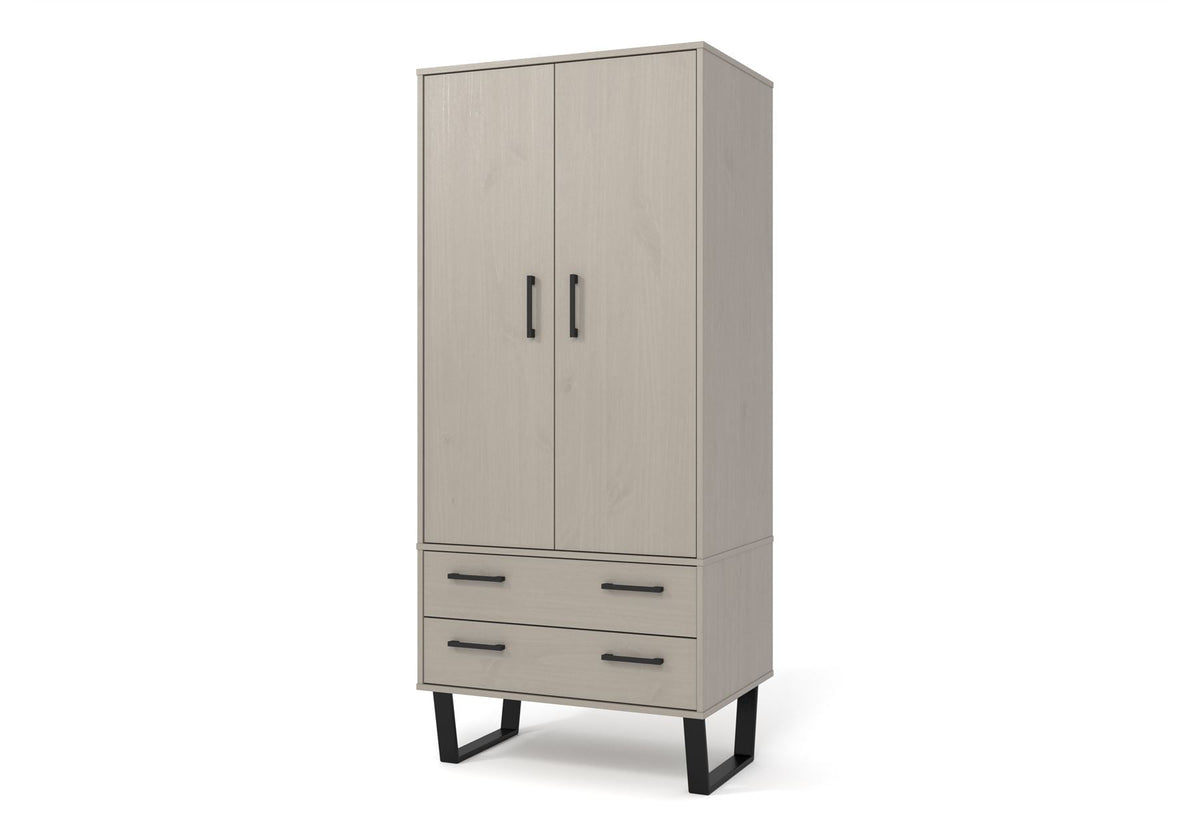 Texas Grey Waxed Pine 2 Door 2 Drawer Wardrobe