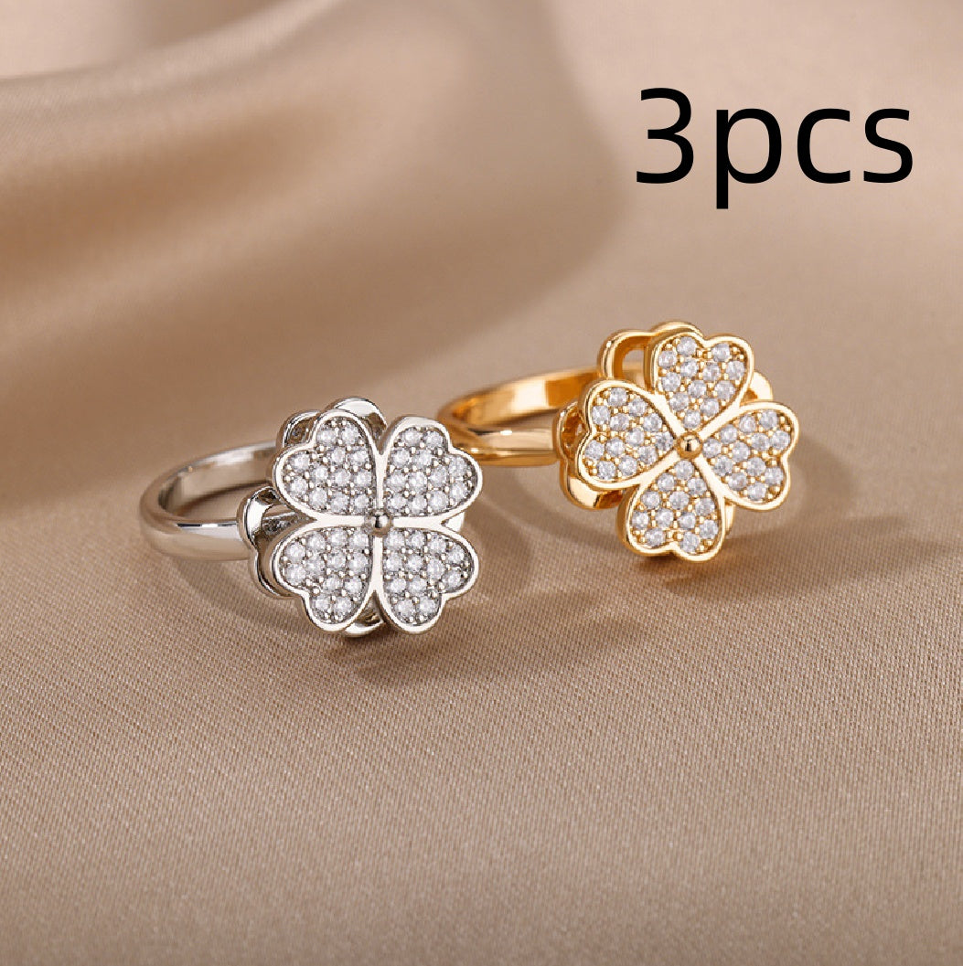 Rotatable Flower Fidget Ring - Rhinestone Spinner Ring