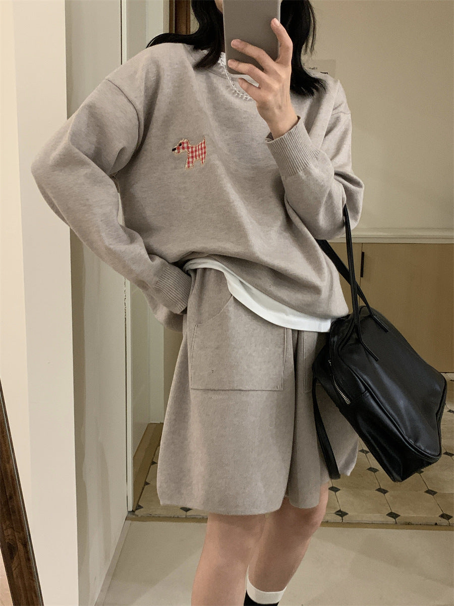 Casual Sports Knitted Sweater Shorts Suit