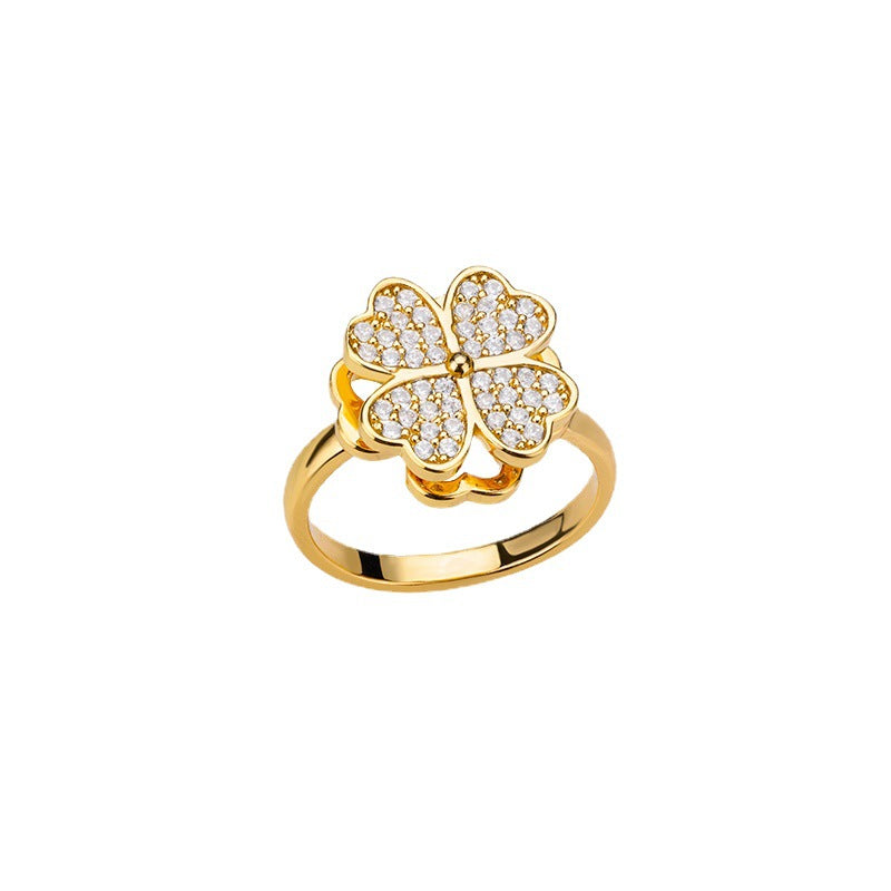 Rotatable Flower Fidget Ring - Rhinestone Spinner Ring