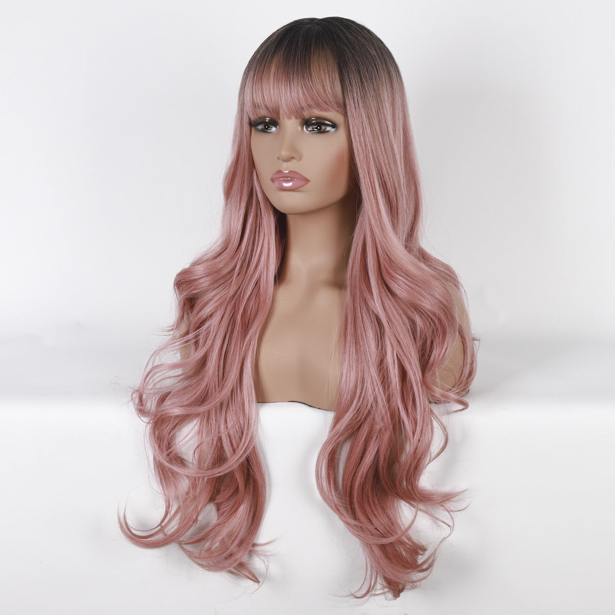 Long Curly Wig with Neat Fringe - Natural Look