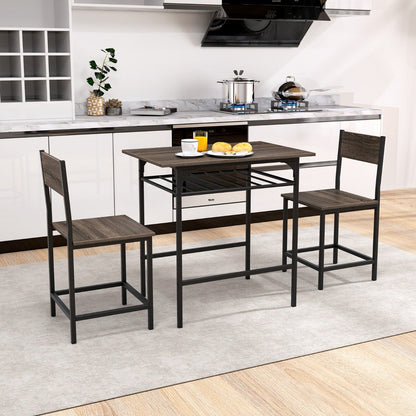 Dining Table Set for 2 with Metal Frame and Storage Rack-Rustic Brown
