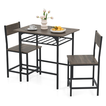 Dining Table Set for 2 with Metal Frame and Storage Rack-Rustic Brown