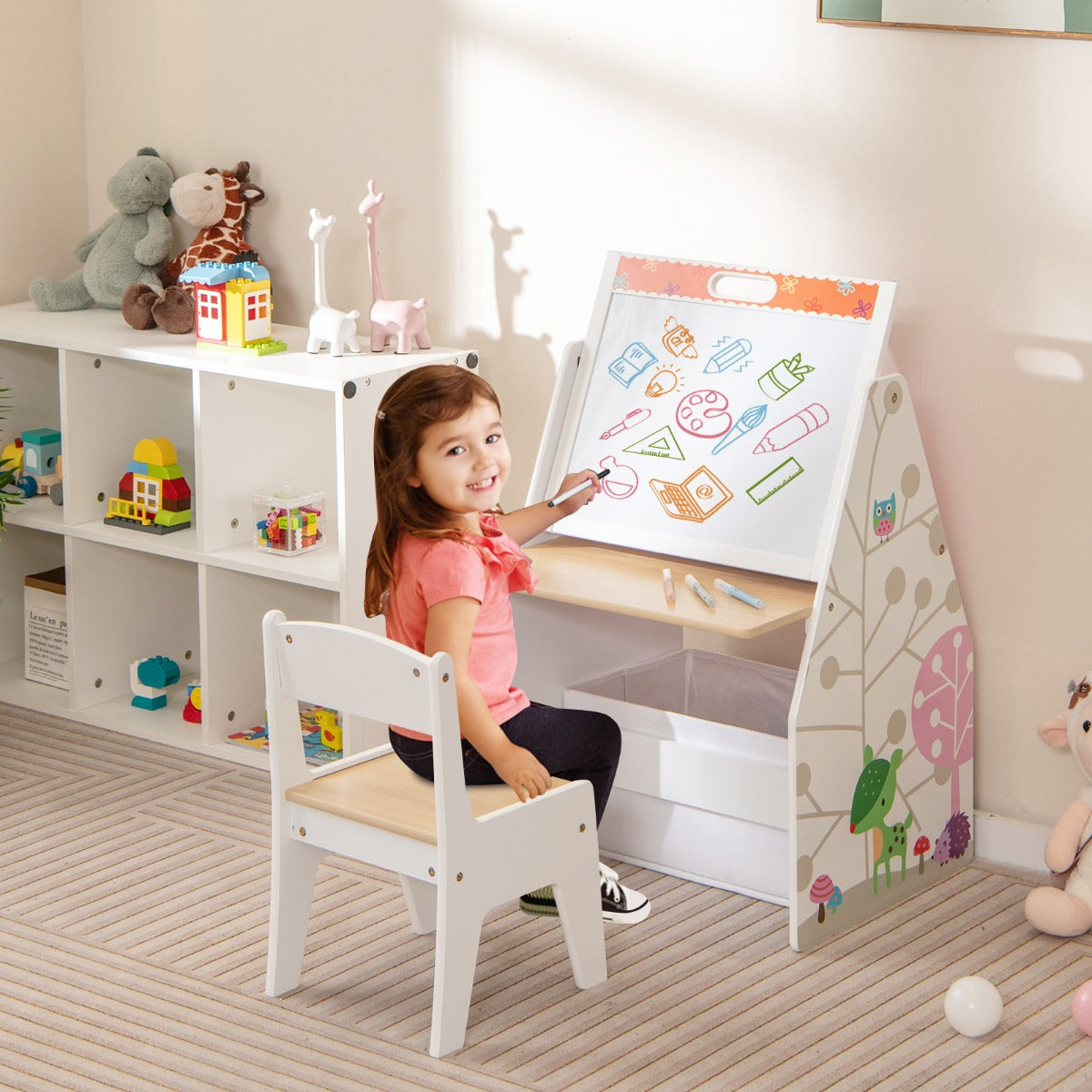 Double-Sided Kids Art Easel and Play Station for Boys Girls-Grey