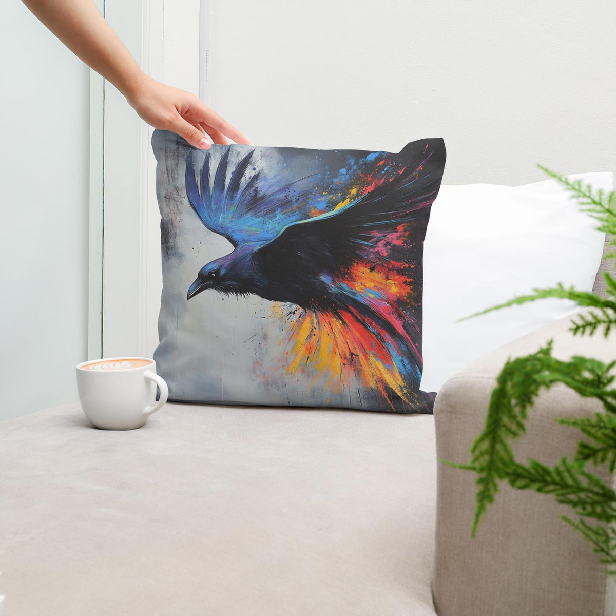 Majestic Raven Dance Cotton Cushion