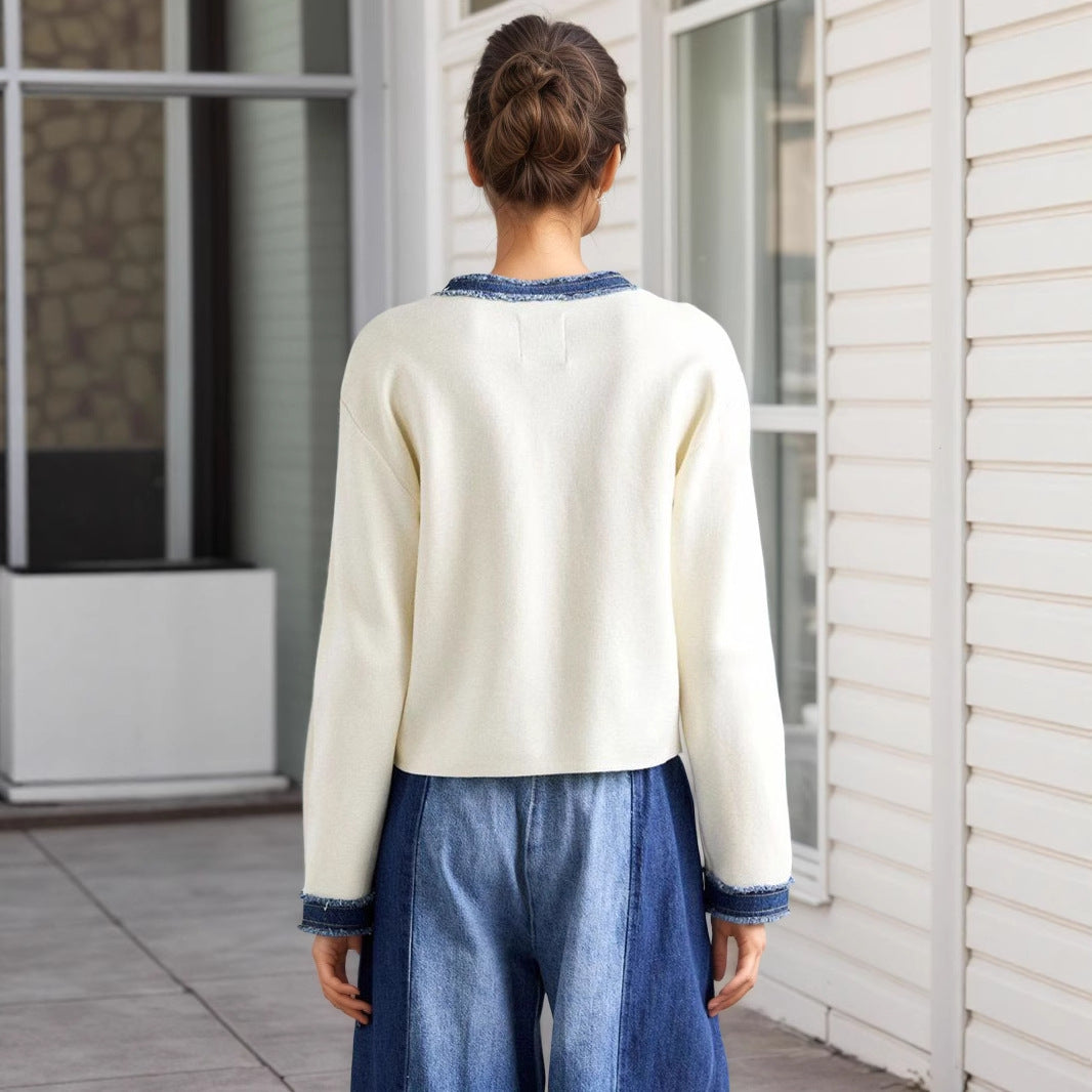 Fashion Fur Denim Color Contrast Short Coat