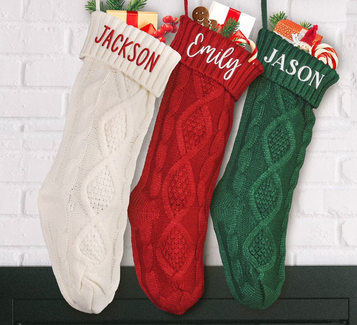Embroidered Knitted Christmas Stockings Gift Bag