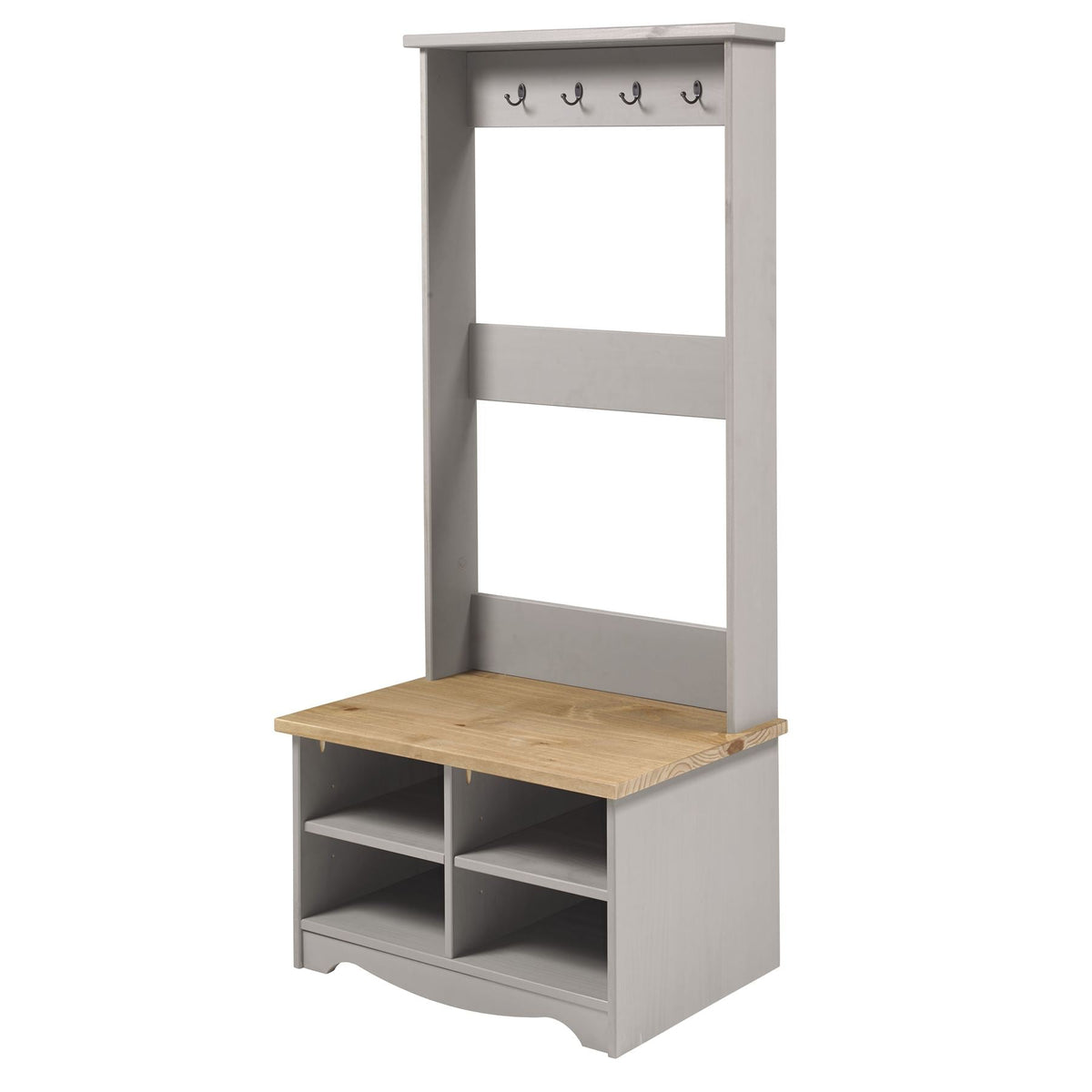 Corona Grey Wax Finish Shoe Bench With Hat & Coat Rack
