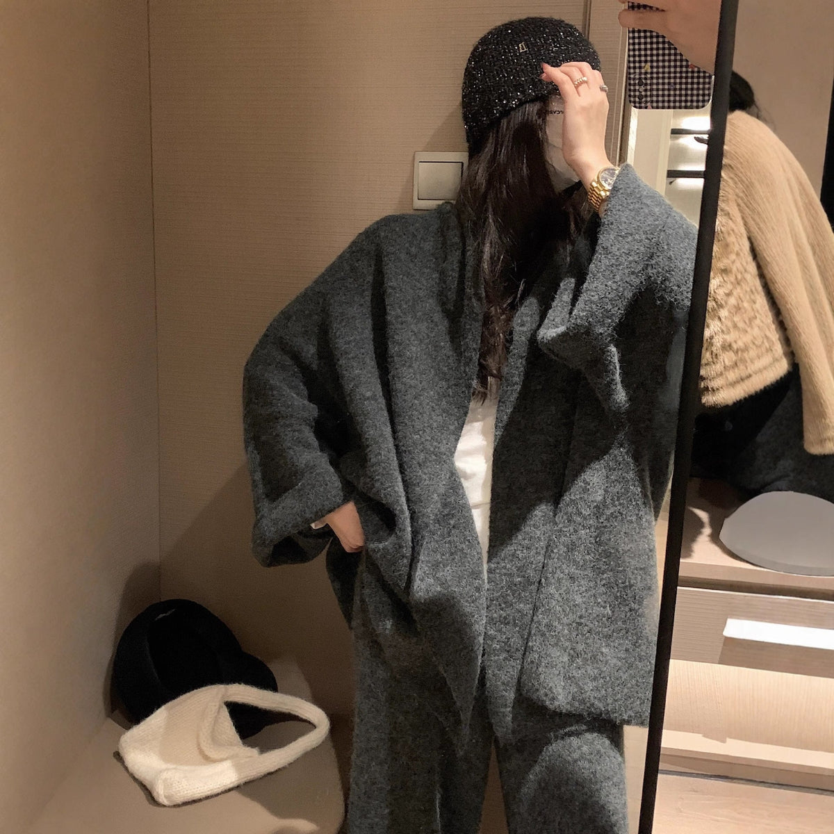 Knitted Women's Loose Sweater Cardigan Wide Leg Pants Two-piece Set