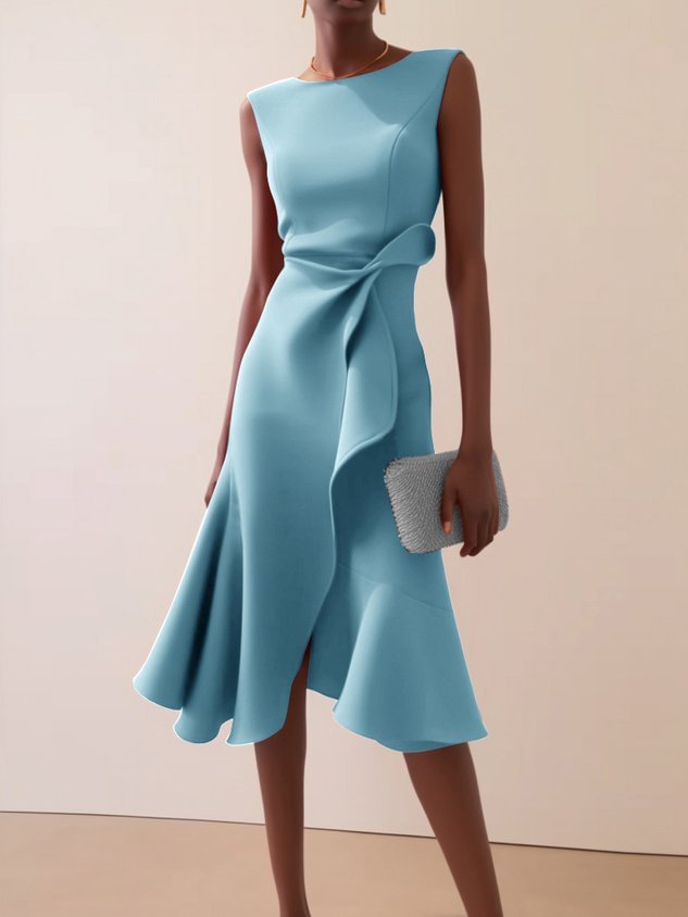 Women's Bow-knot Sleeveless Dress Summer Round Neck Red Temperament