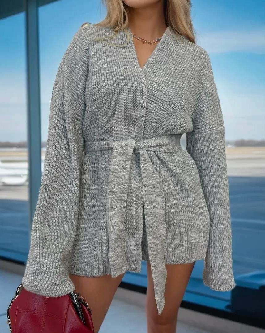 Women's Knitted Sweater Top Coat Lace-up Cardigan