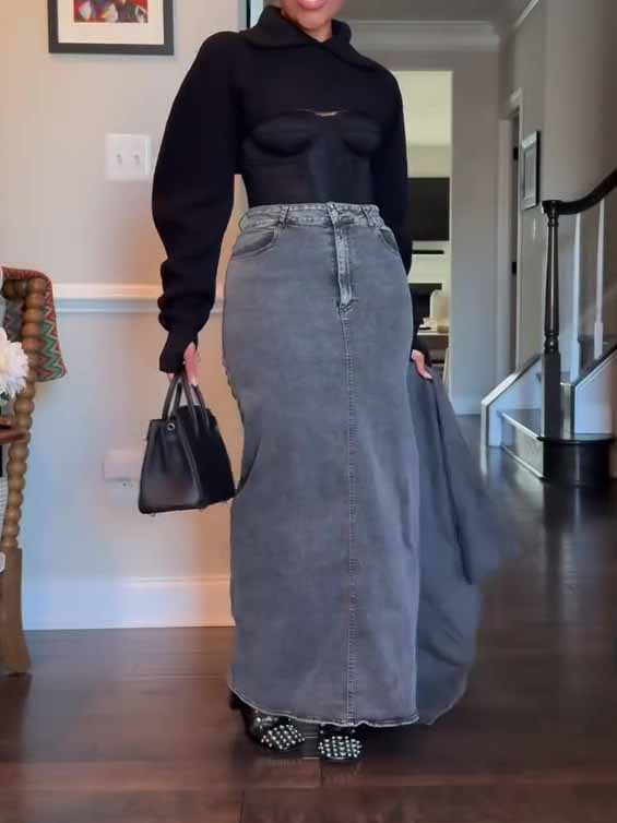 Denim Bodycon Maxi Skirt