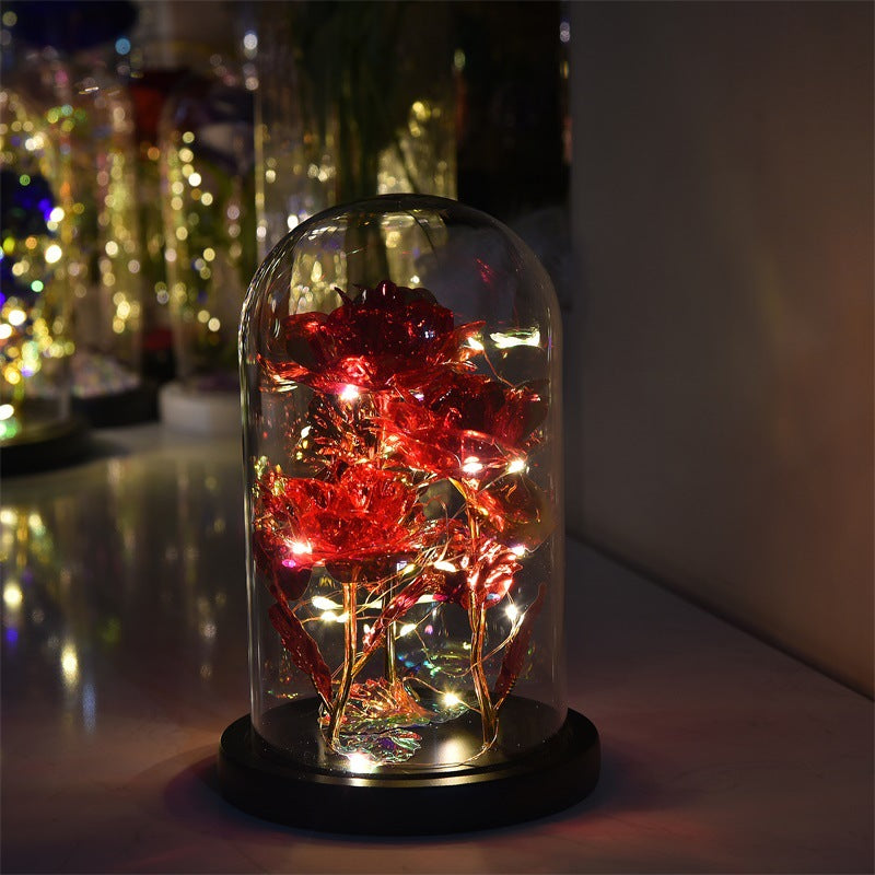 24k Gold Foil Rose Glass Cover Luminous Valentine's Day Christmas Gift