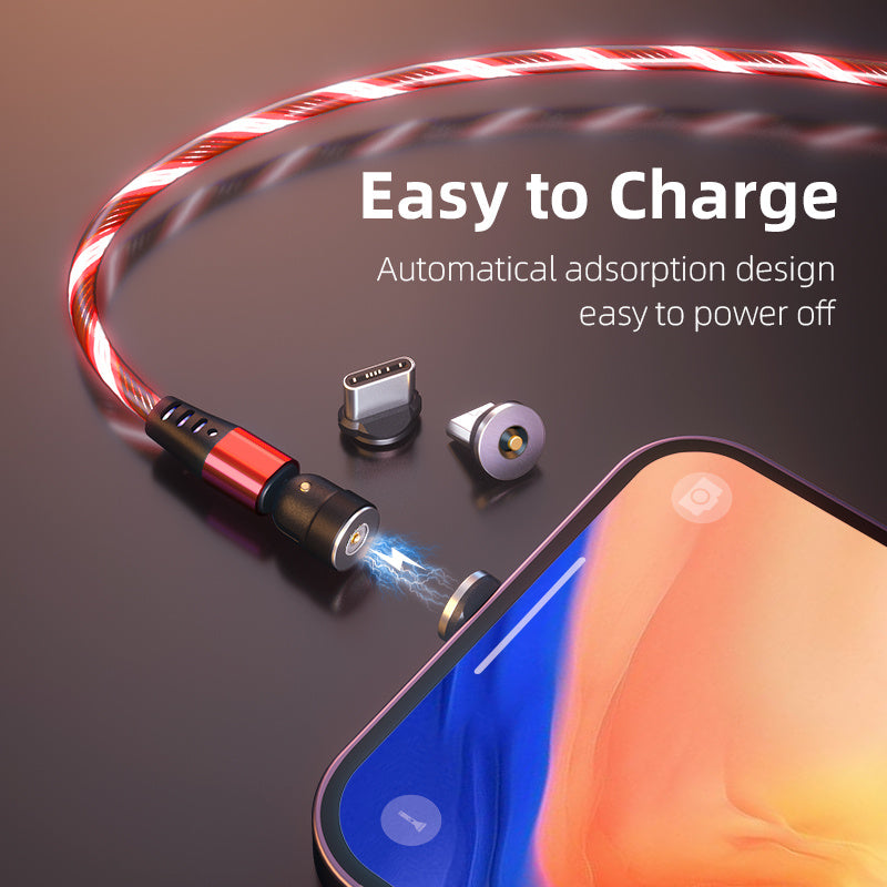 540° Rotating LED Magnetic Charging Cable - 3A Fast Charge for iPhone, USB-C & Micro USB
