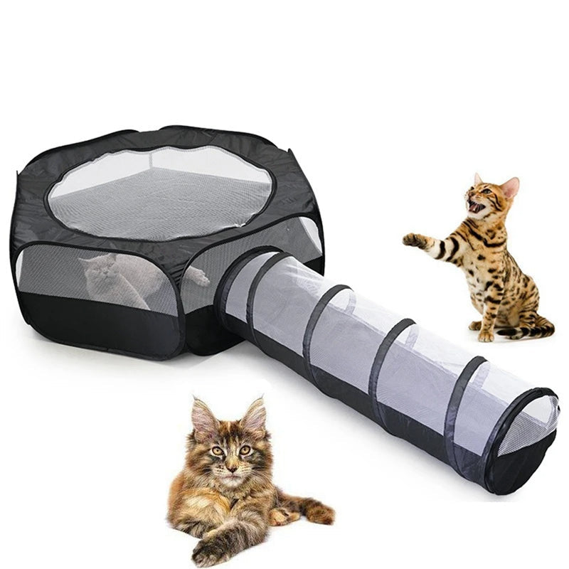 Foldable Cat Tunnel - Removable Polyester Play Tube for Indoor Cats