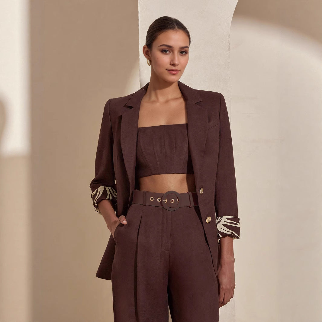 Fashionable Dark Brown Slim-fit Women's Business Suit Two-piece Suit