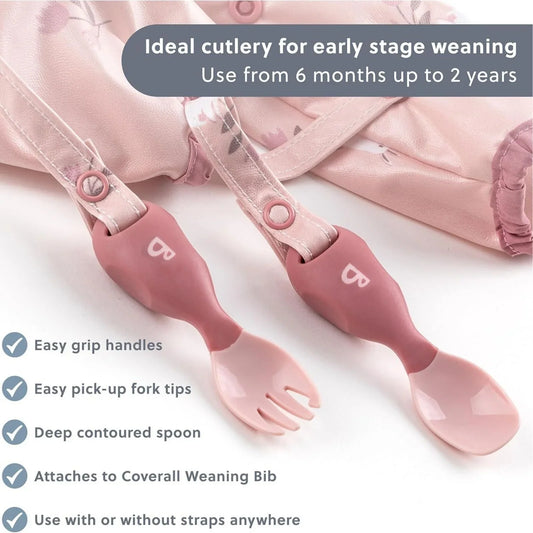 Bibado Handi Cutlery Attachable Weaning Cutlery Set 6+ months Pack of 2 - Blush