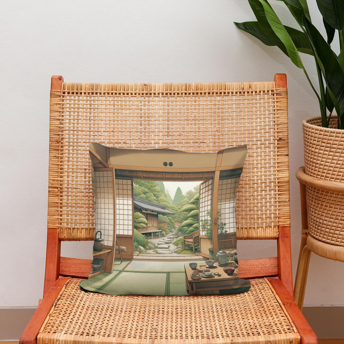 Serene Tea House Cotton Cushion