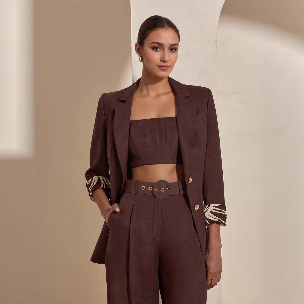 Fashionable Dark Brown Slim-fit Women's Business Suit Two-piece Suit