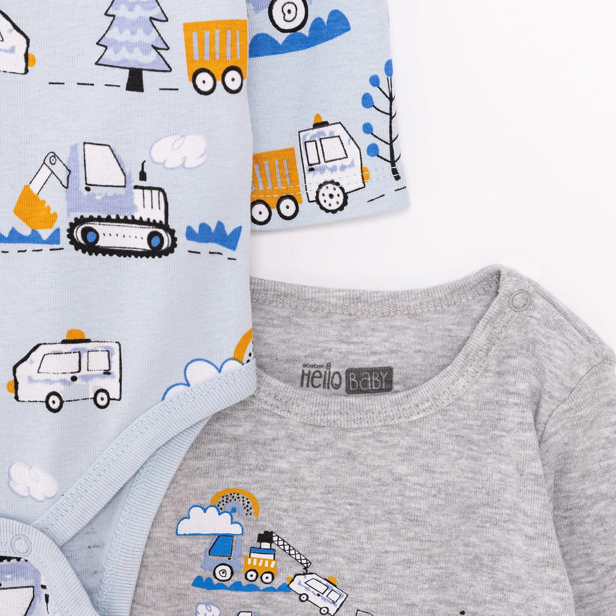 HelloBaby 2 Pack Car Print Long Sleeve Baby Bodysuits (3 Months to 3 Years)