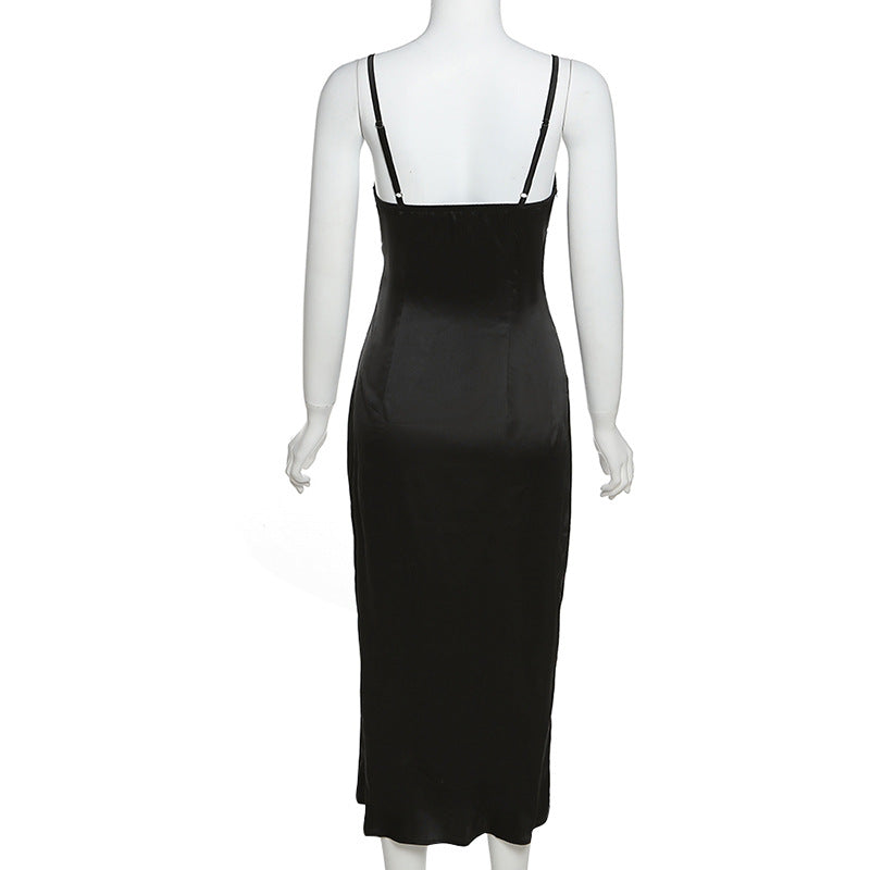 Sexy V-neck Dress With Backless Lace Stitching