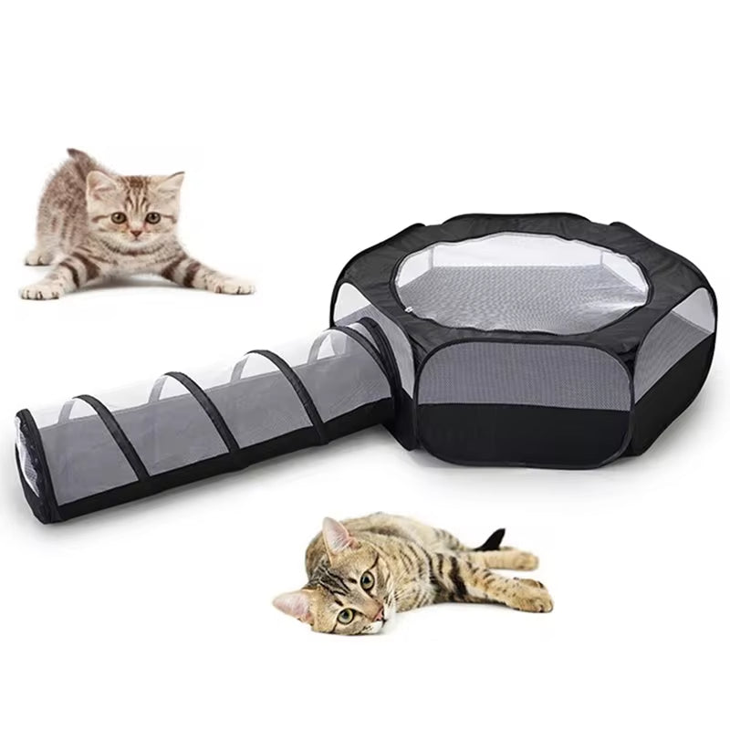Foldable Cat Tunnel - Removable Polyester Play Tube for Indoor Cats