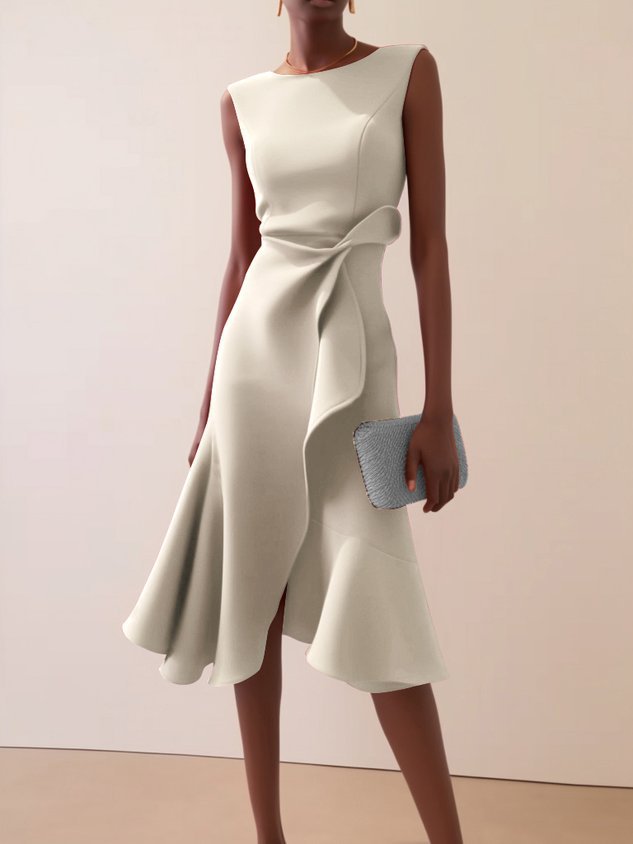 Women's Bow-knot Sleeveless Dress Summer Round Neck Red Temperament