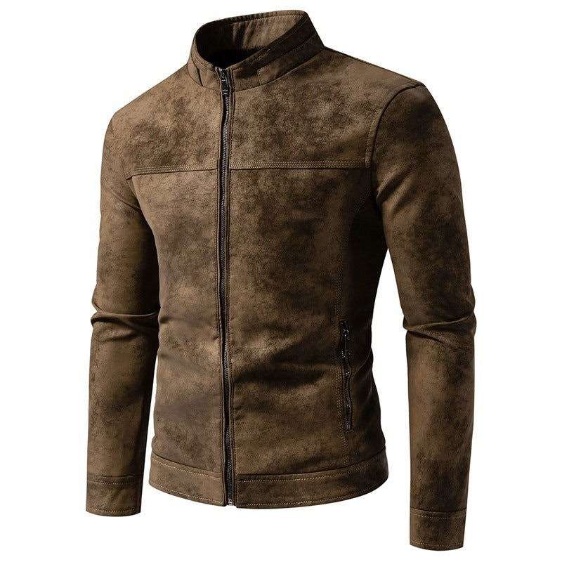 Men’s American-Style Retro Tie-Dyed Leather Jacket