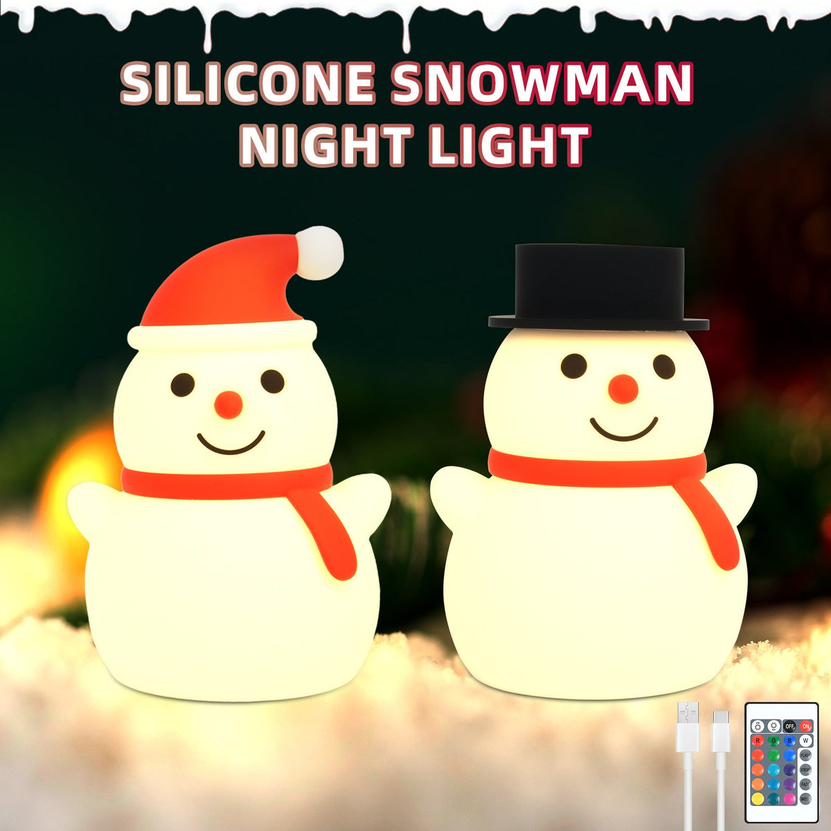 Christmas Snowman Silicone Touch Lamp with Remote Control - Color Changing LED Night Light