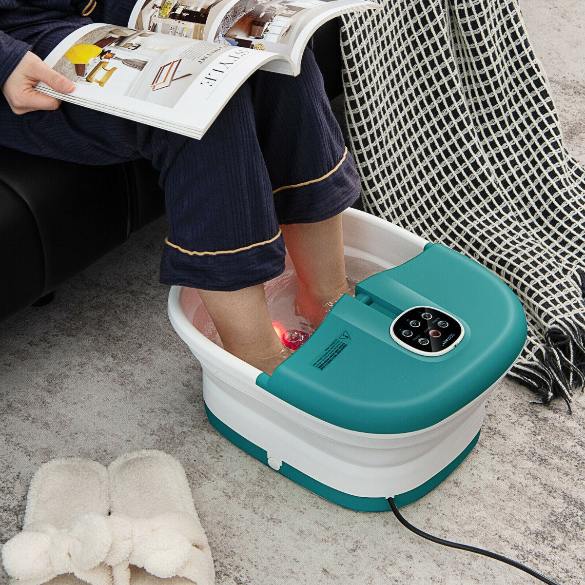 Foot Spa Bath Massager with Heat Bubbles and Remote Control-Green