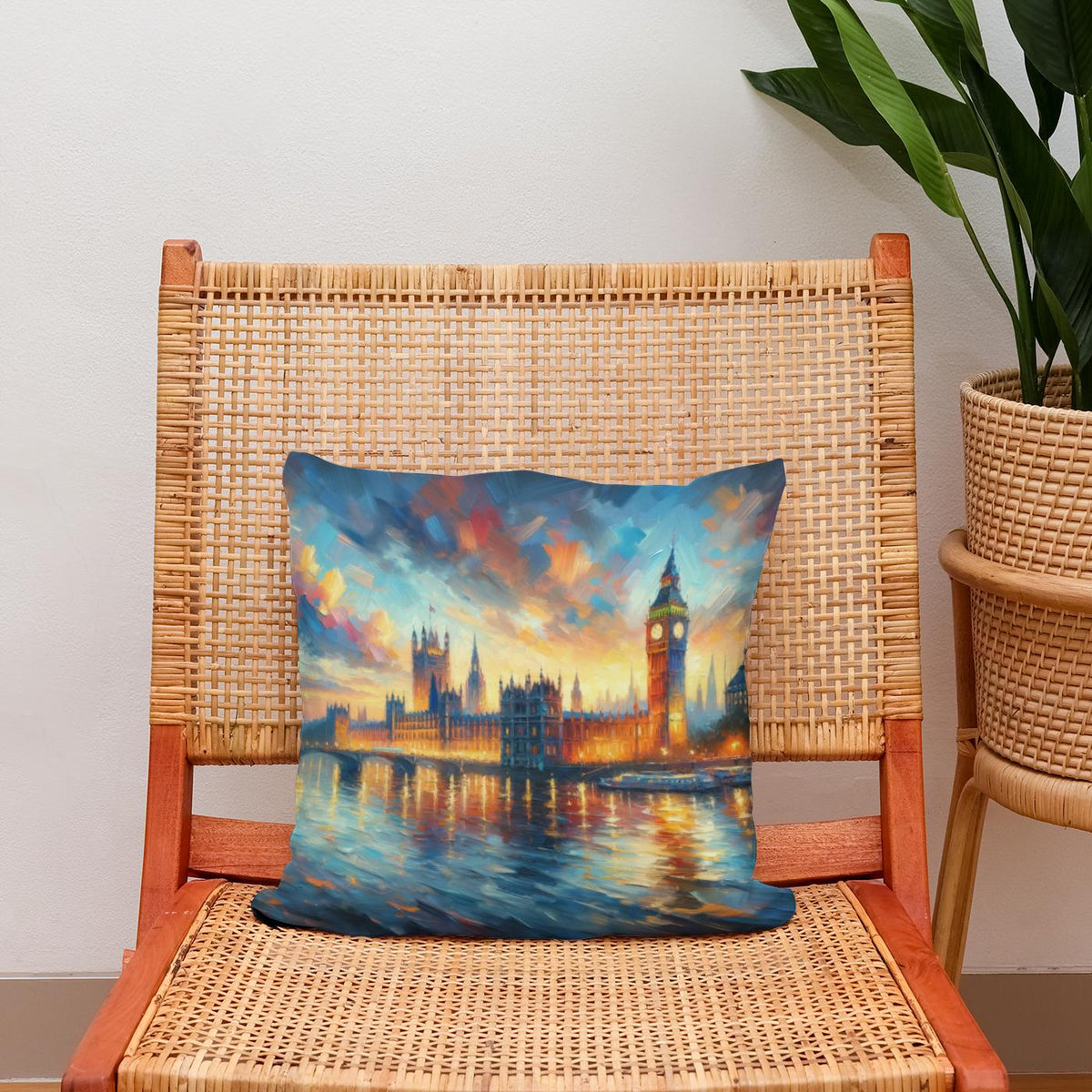 London Parliament Sunset Impression Cotton Cushion
