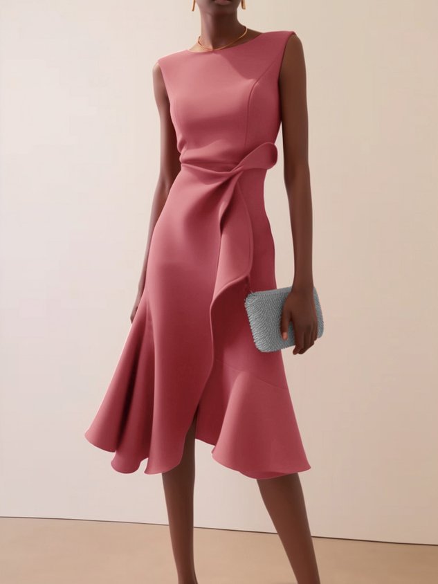 Women's Bow-knot Sleeveless Dress Summer Round Neck Red Temperament