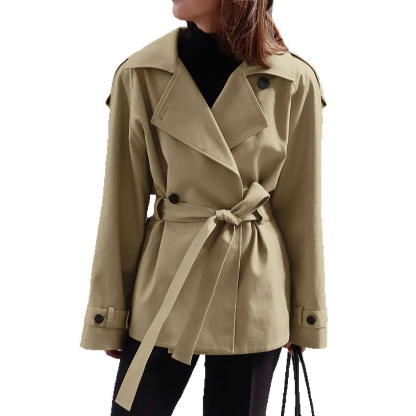 Women's Loose-Fit Trench Coat With Lapel Collar Defined Waist And Belt