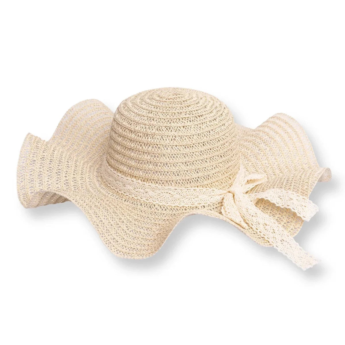 HelloBaby Women's Ribbon Trim Straw Hat (One Size) - Ecru