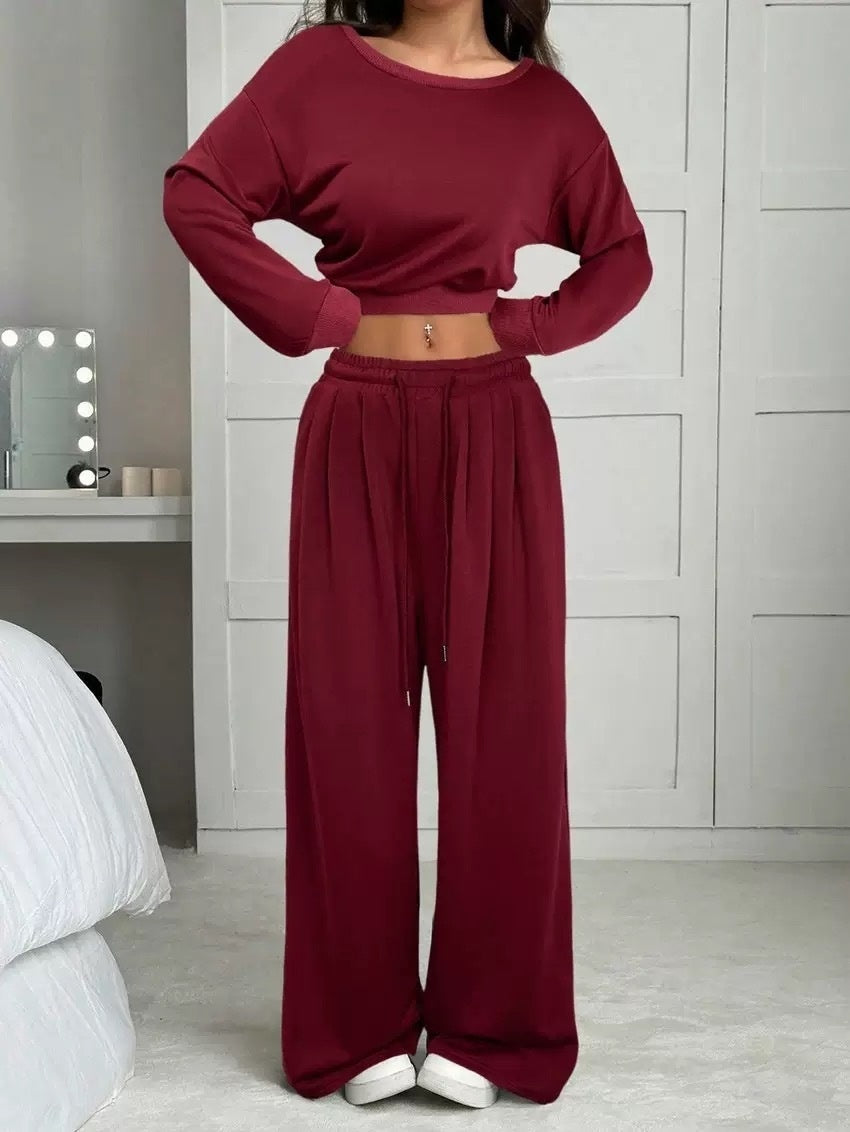 Women's Fashion Slim-fit Off-the-shoulder Navel Solid Color Casual Pants Suit
