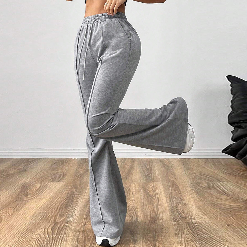 Simple Casual Pants Drawstring Elastic Waist Wide Leg Trousers