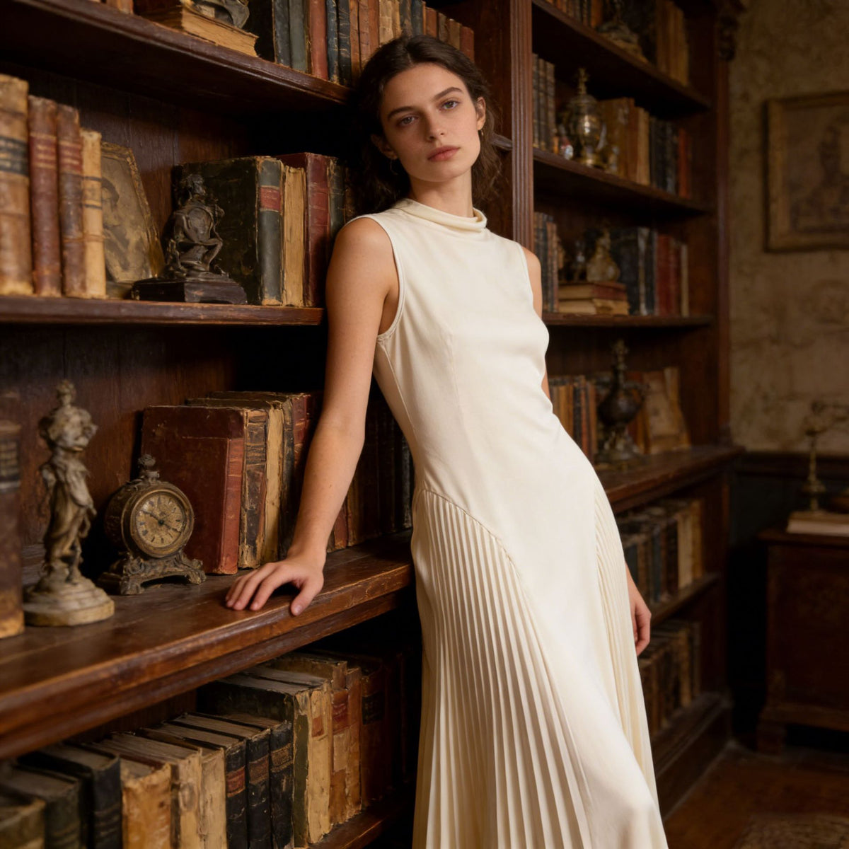 Elegant Long Gown Pleated Waist-Cinching Dress
