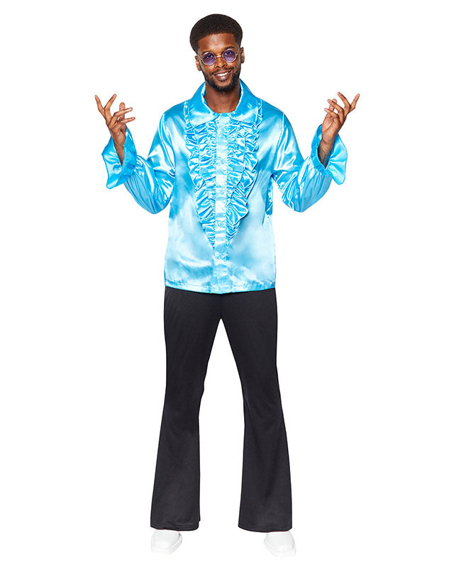 70s Blue Ruffle Shirt - Adult Costume