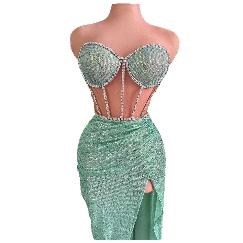 Women's Casual All-match Shiny Rhinestone Sequins Top Dress Suit