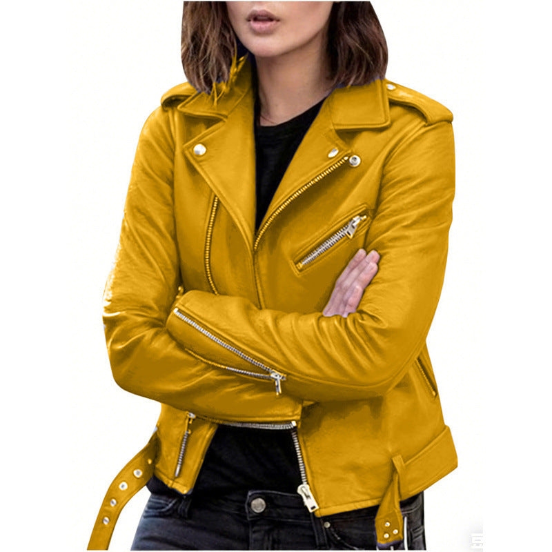 Women's Short Women's Leather Jacket Coat Jacket Pu