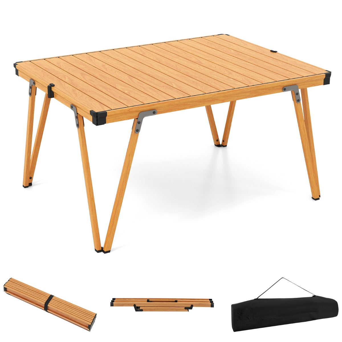 Folding Camping Table with Storage Bag and Waterproof Desktop-Brown