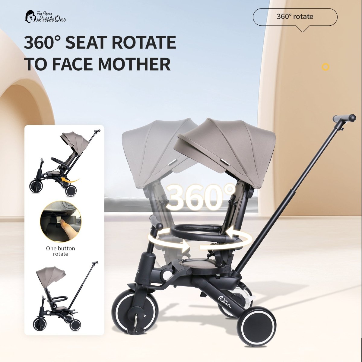 Foryourlittleone Xplor Plus 6 in 1 Foldable Trike - Pastel Pink (10m-4y)
