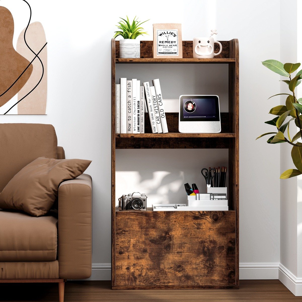 Freestanding Bookshelf with 3-Tier Open Shelf and Drawer-White