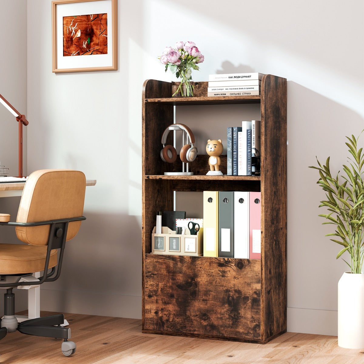 Freestanding Bookshelf with 3-Tier Open Shelf and Drawer-White