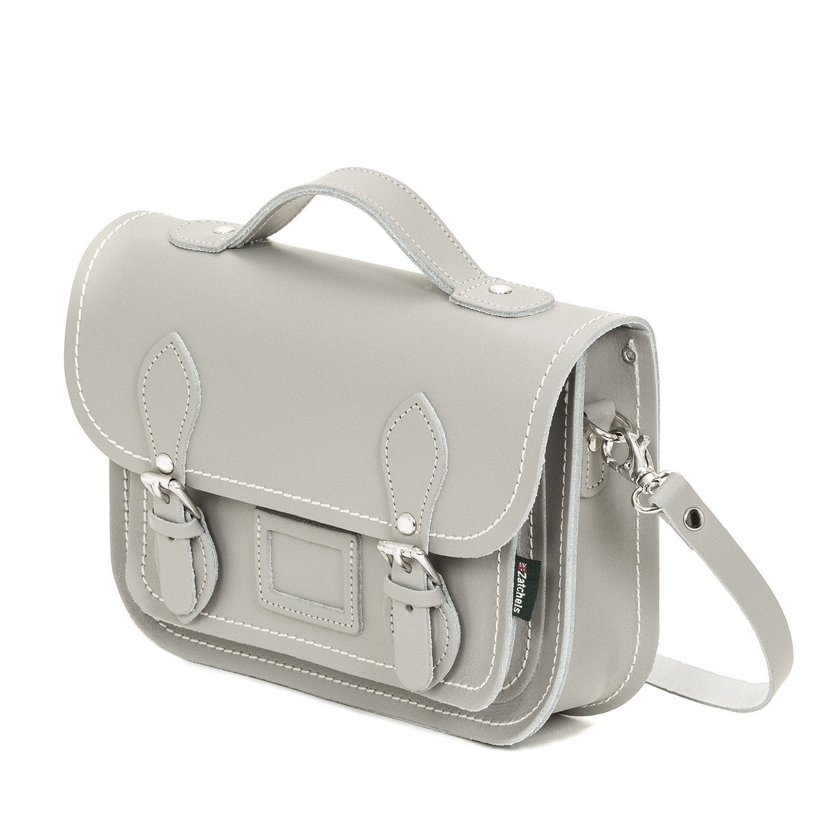 Leather Midi Satchel - Ghost Grey