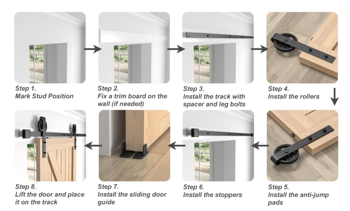 Sliding Barn Door Kit 7FT Heavy Duty Large Wheel Black Steel Track SANKEYTEW