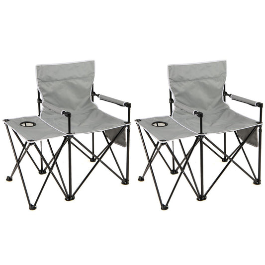Set of 2 Oversized Camping Chair with Side Table and Storage Pockets-Black