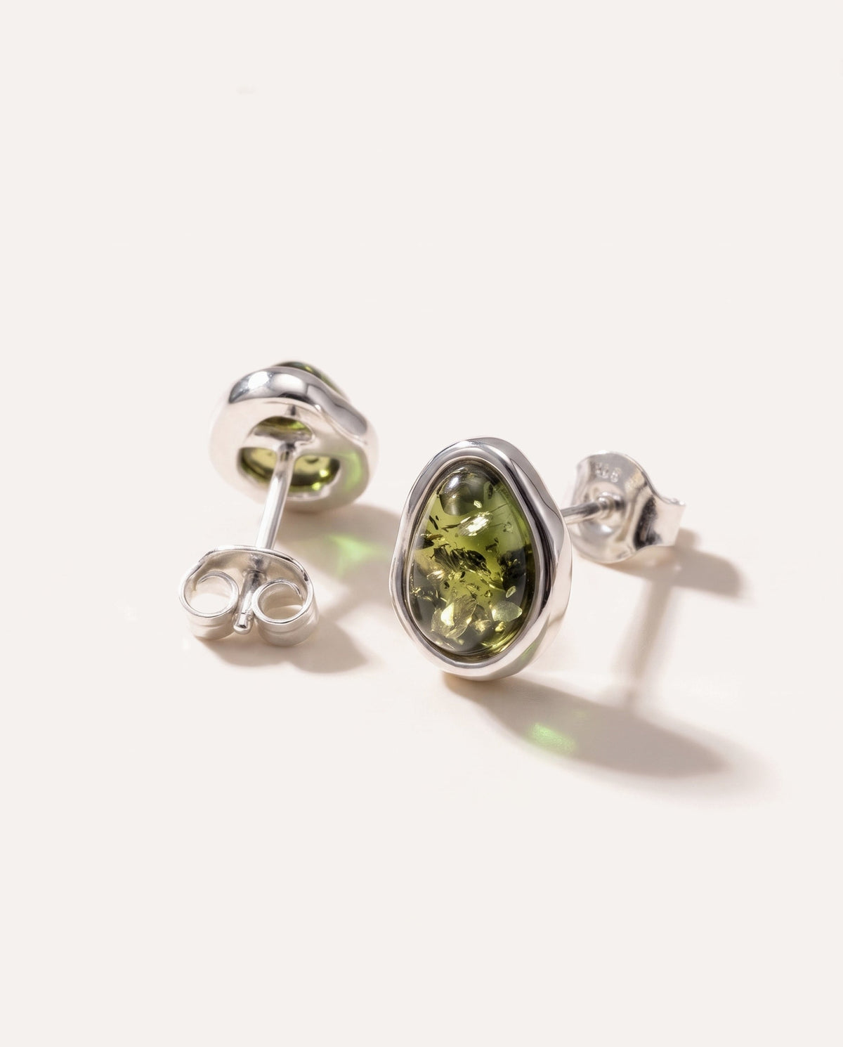 Green Amber ELEMENTS Stud Earrings