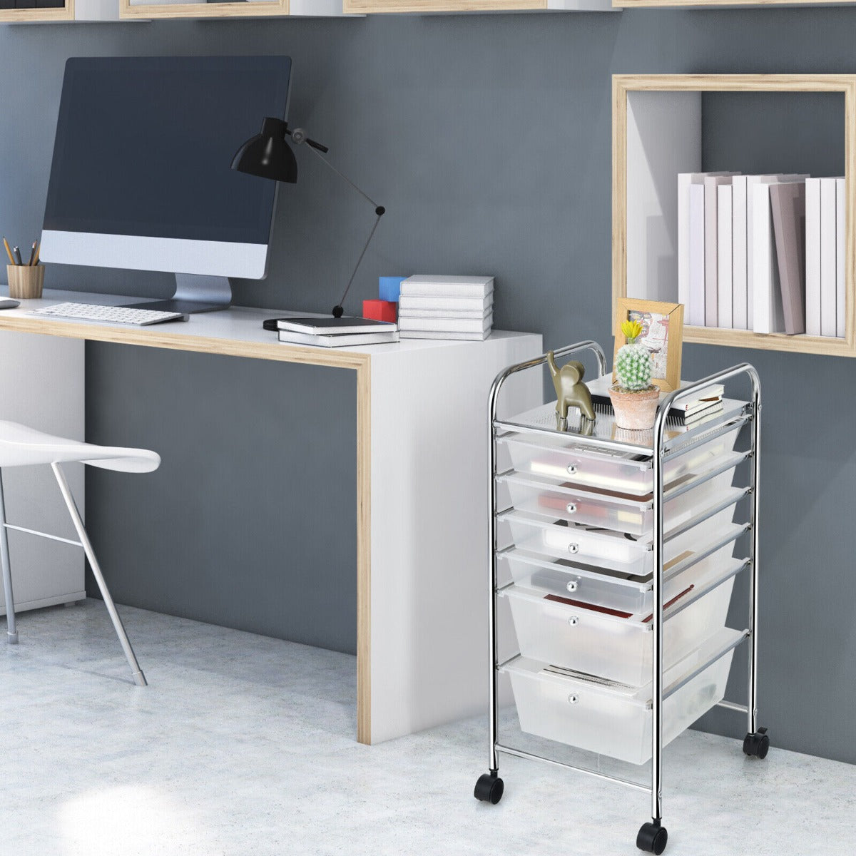 6 Drawers Storage Trolley with 4 Wheels for Makeup Beauty Salon-Colourful