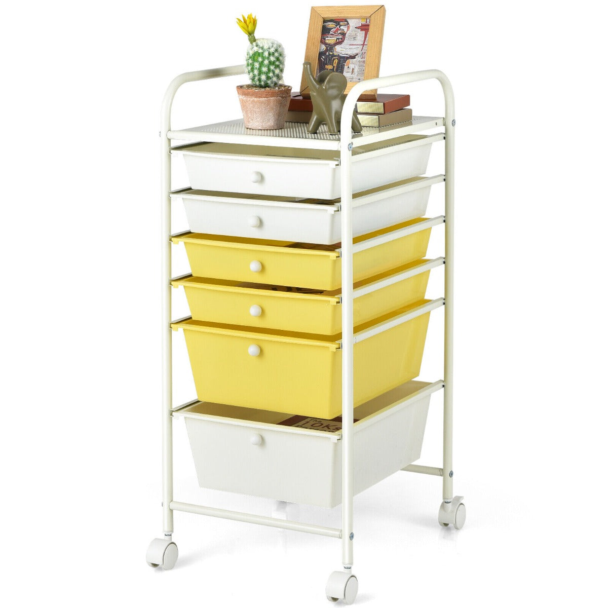 6 Drawers Storage Trolley with 4 Wheels for Makeup Beauty Salon-Colourful